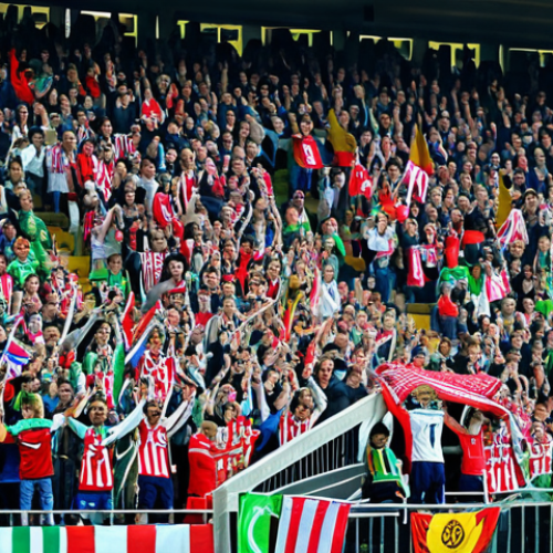 Home 22 Stadium Crowd**
"A vibrant, cheering crowd at a Ekstraklasa football match in a modern stadium, supporters wearing team jerseys and holding up scarves, fully clothed, appropriate content, safe for work, professional photography, dynamic composition, bright colors, showcasing positive sportsmanship, modest attire."
**