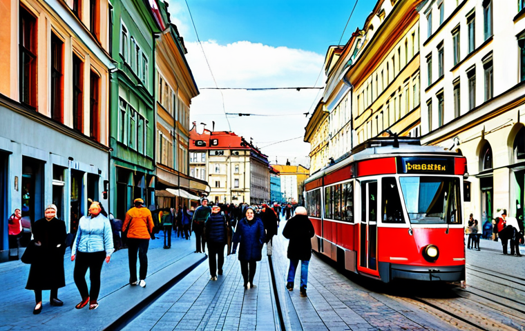 Bustling Warsaw Street**
"A vibrant street scene in Warsaw, Poland, on a sunny afternoon. People are walking and shopping, with trams passing by. The buildings are a mix of old and modern architecture. Capture the energy and atmosphere of the city. Safe for work, appropriate content, fully clothed, professional photography, high quality."
**